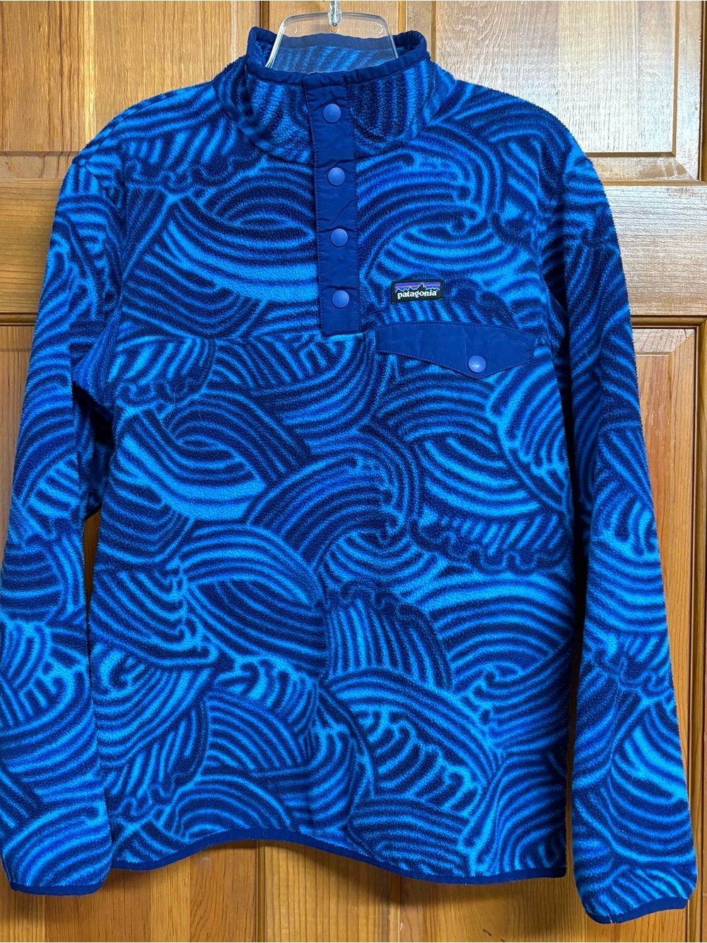Patagonia Kids Blue Wave-Pattern Snap-T Fleece Pullover